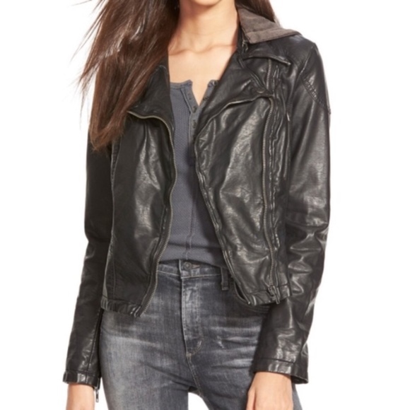 Free People Jackets & Blazers - Free People Vegan Leather Motorcycle Jacket Hooded